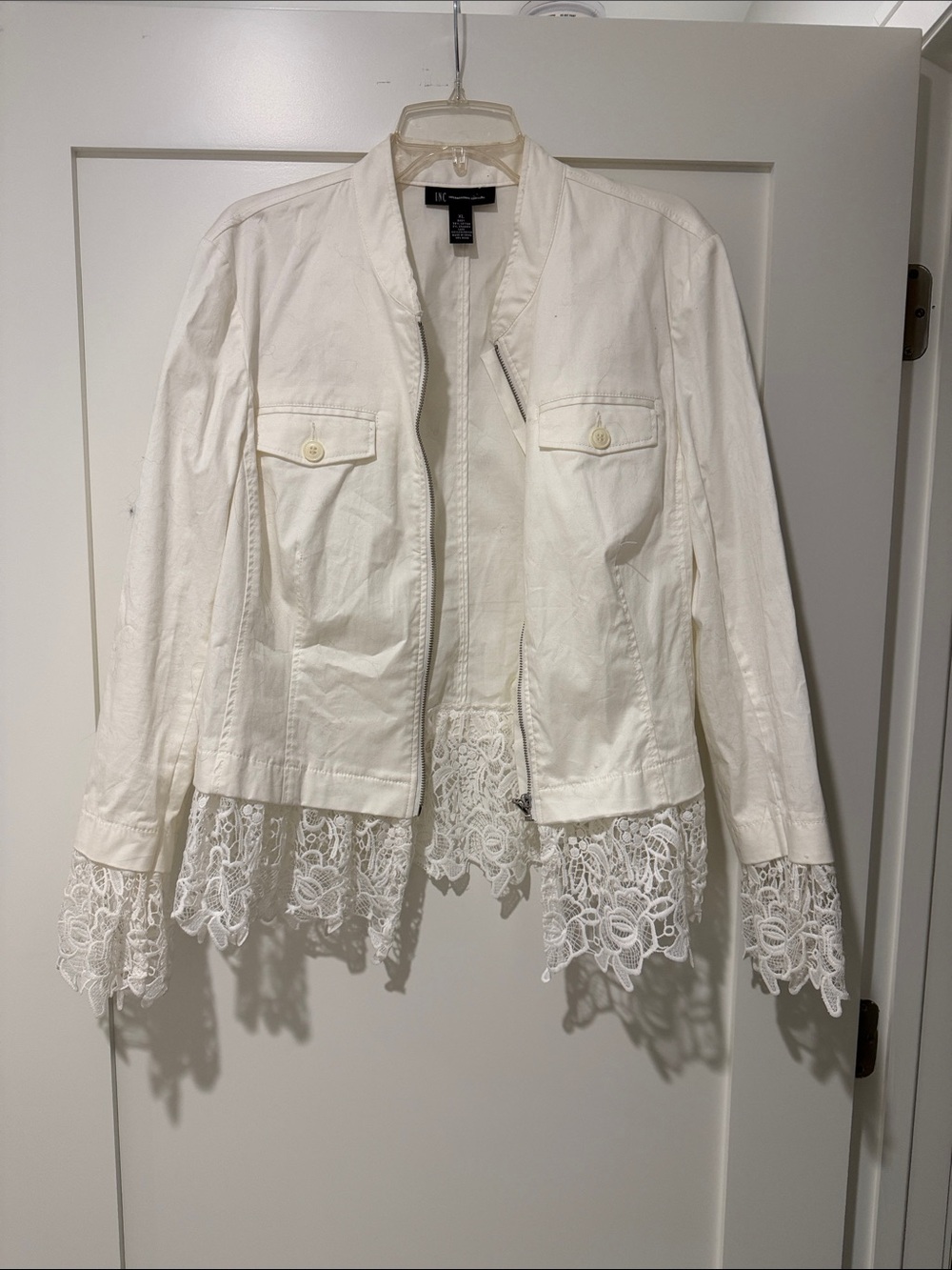 Vintage INC International Concepts White Lace-Hem Blazer Jacket Size XL